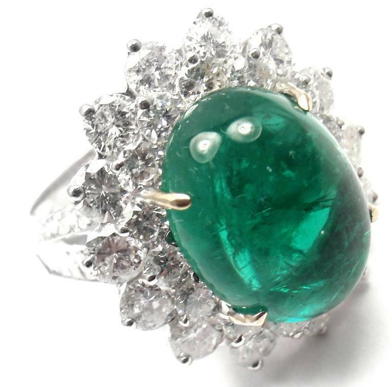 Authentic Craig Drake 18k White Gold Large 10.97ct Emerald Diamond Cocktail Ring | Fortrove