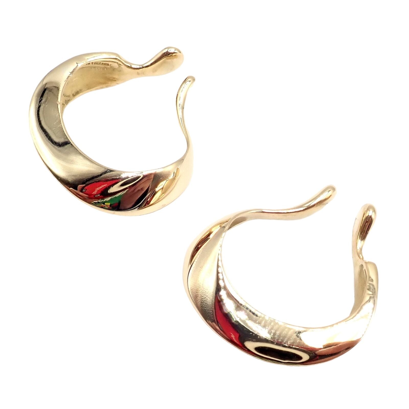 Authentic Vintage Tiffany & Co 18k Yellow Gold Peretti Lily Lobe Hoop Earrings | Fortrove
