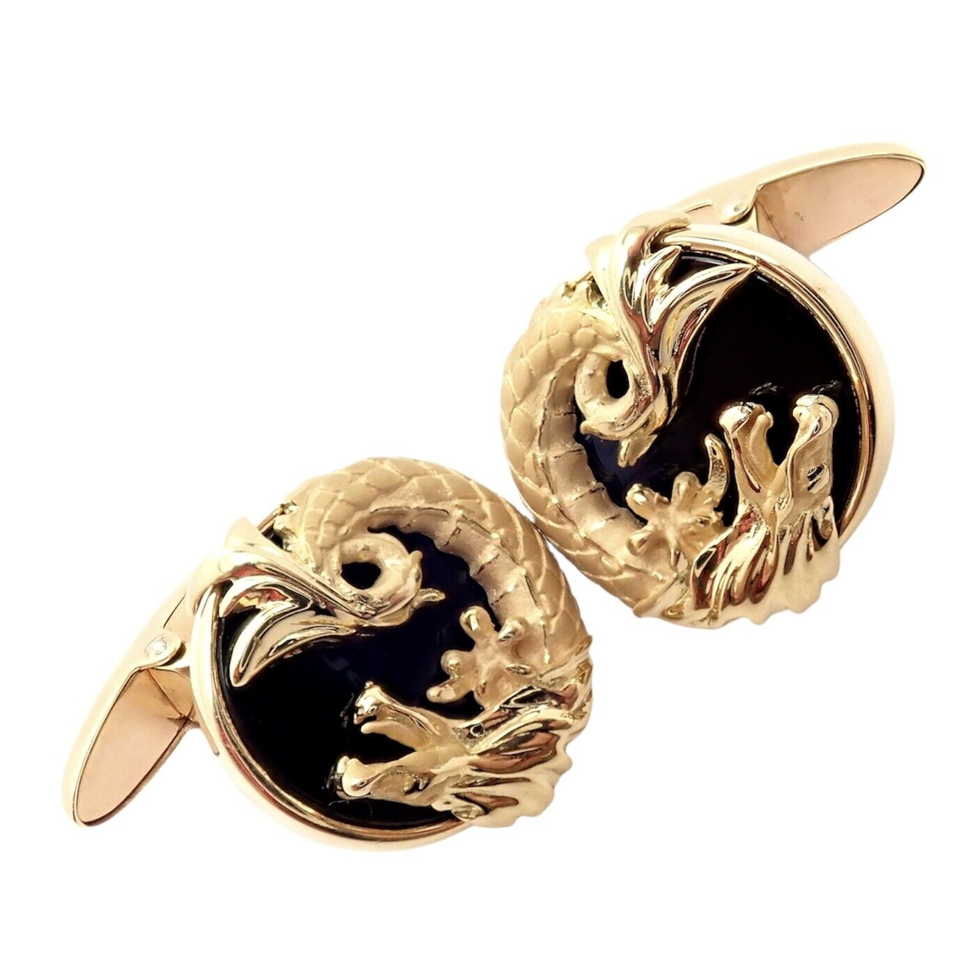 Carrera y Carrera Jewelry & Watches:Men's Jewelry:Cufflinks Authentic! Carrera Y Carrera 18k Yellow Gold Dragon Onyx Cufflinks