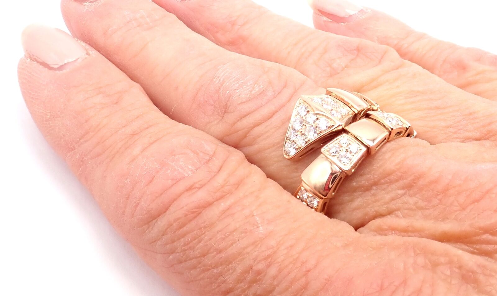 Authentic Bulgari Bvlgari Serpenti Viper 18k Rose Gold Diamond Band Ring Sz 8.75 | Fortrove