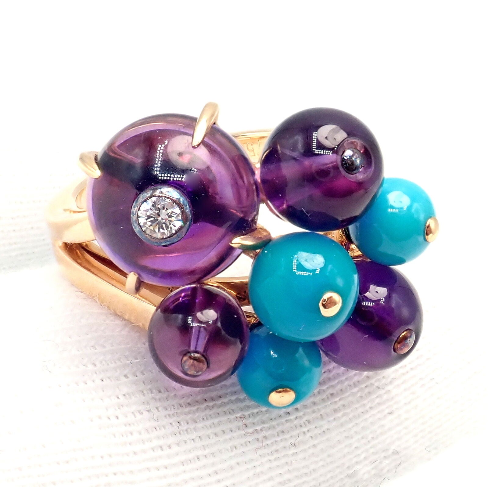 Rare! Authentic Cartier 18k Rose Gold Turquoise Diamond Delices De Goa Ring | Fortrove