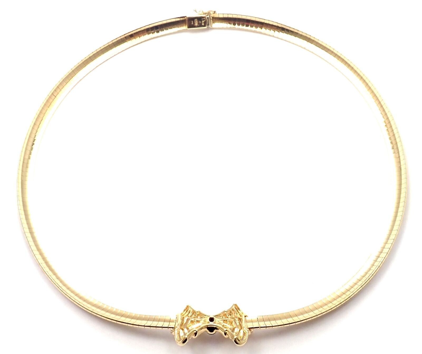 Rare! Authentic Christian Dior 18k Yellow Gold Diamond Sapphire Bow Necklace | Fortrove
