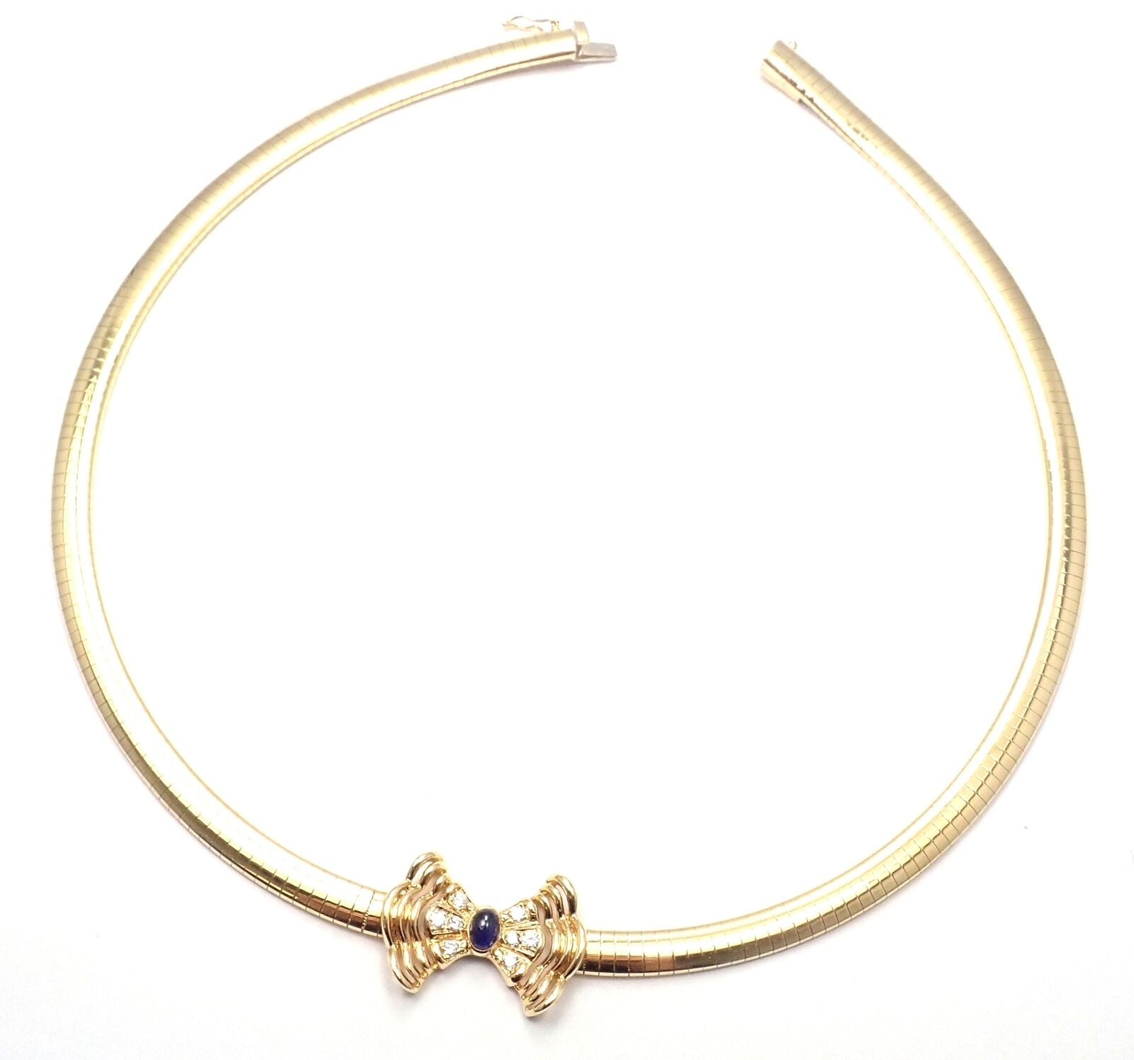 Rare! Authentic Christian Dior 18k Yellow Gold Diamond Sapphire Bow Necklace | Fortrove
