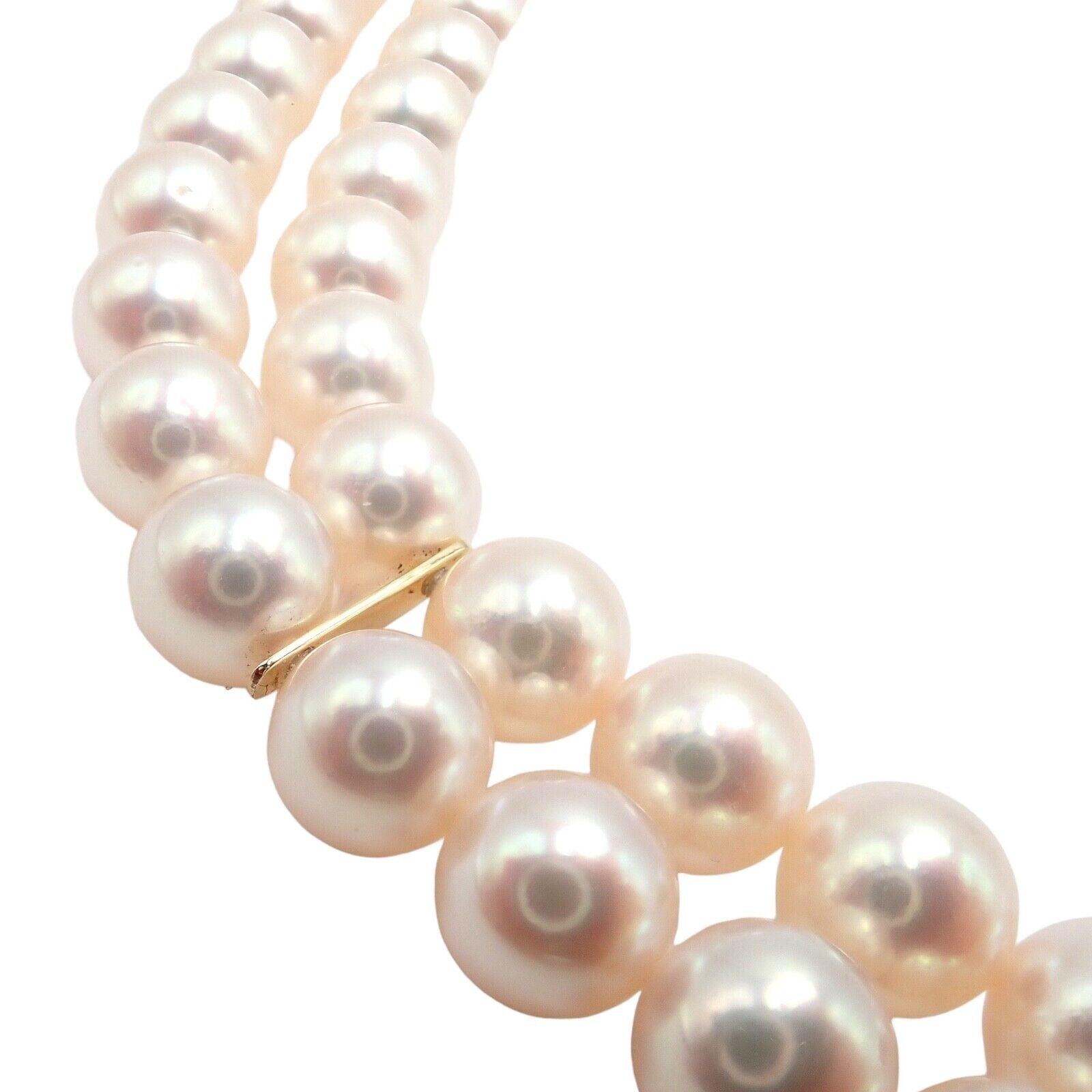 Authentic! Mikimoto 18k Yellow Gold Diamond Double Strand 8mm Pearl Necklace | Fortrove