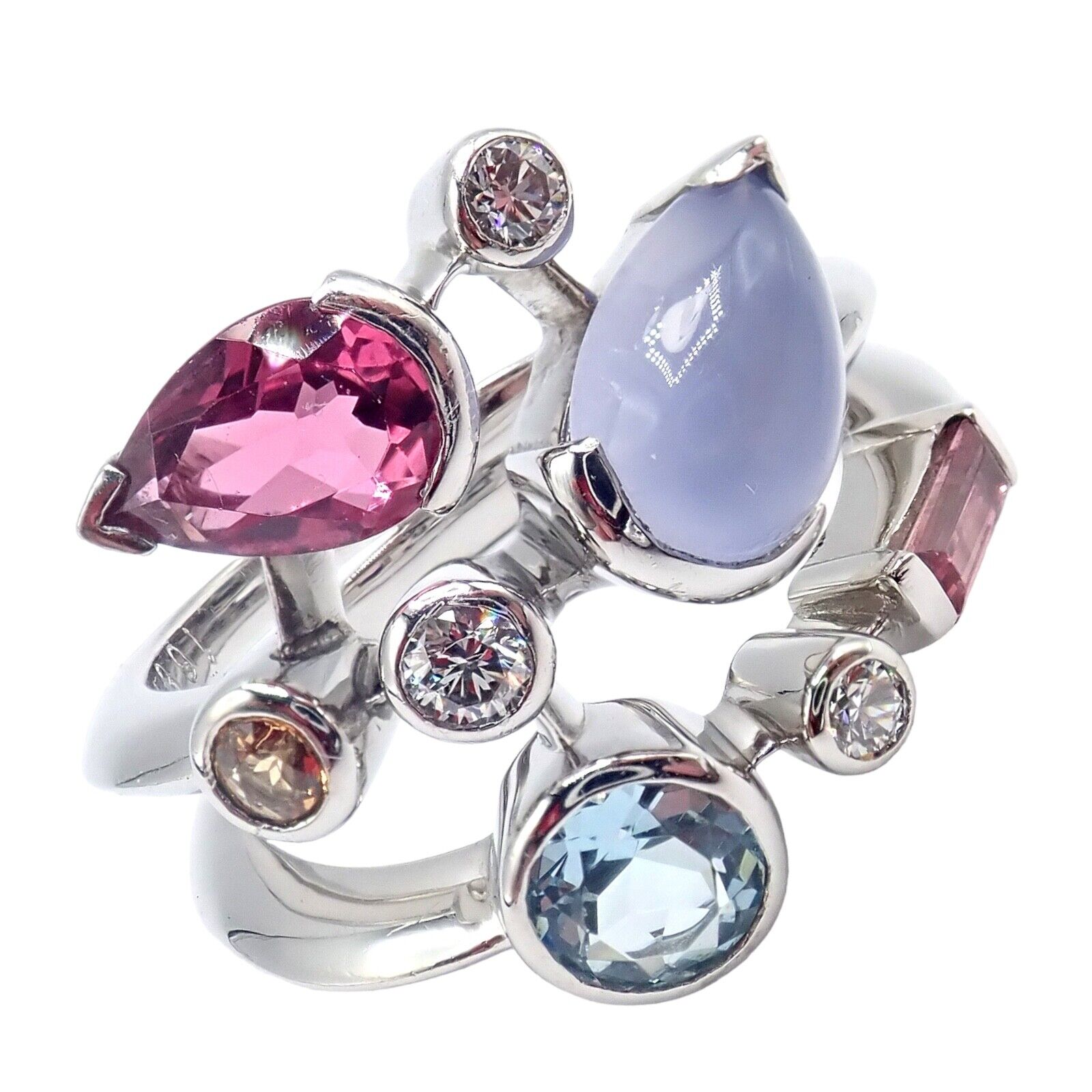 Cartier Meli Melo Platinum Chalcedony Tourmaline Garnet Diamond Ring sz 5.75 | Fortrove
