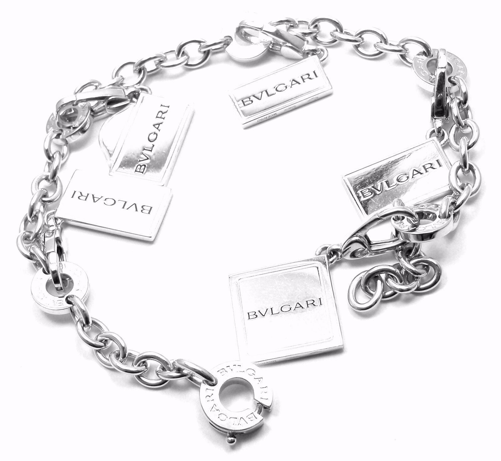 Bulgari Jewelry & Watches:Fine Jewelry:Bracelets & Charms Rare! Authentic BVLGARI BULGARI 18k White Gold Charm With 5 Charms Bracelet
