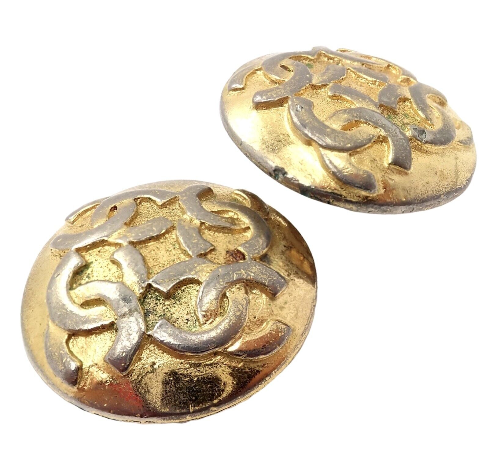 Rare! Vintage Chanel Paris France CC Logos Button Earrings Early 1980's | Fortrove