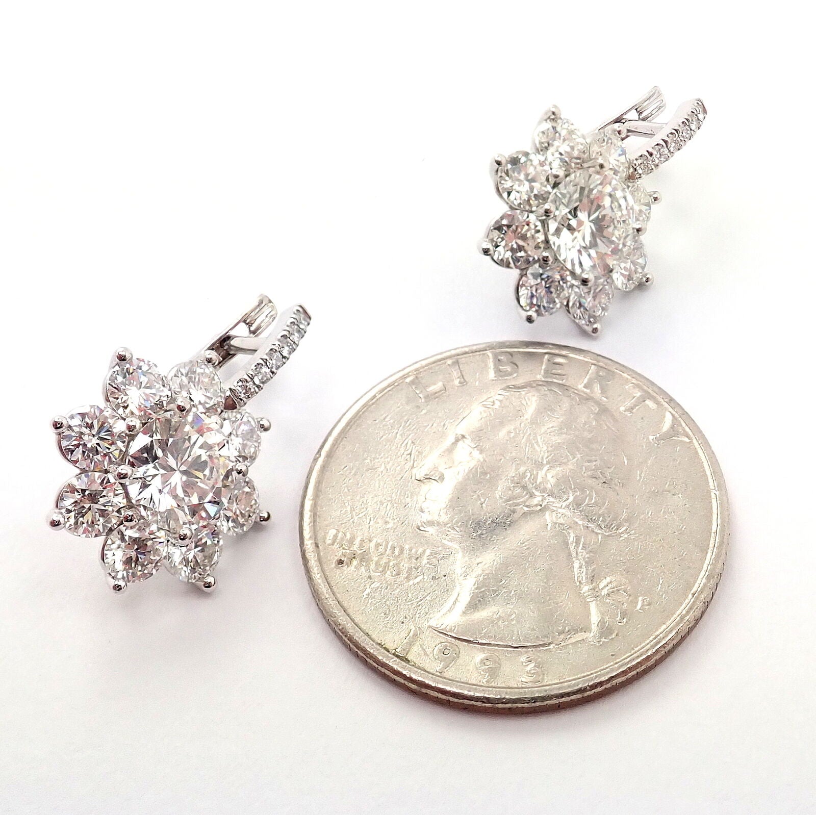 Authentic! T Foster & Co Platinum Flower 4.84ctw Diamond Stud Halo Earrings GIA | Fortrove