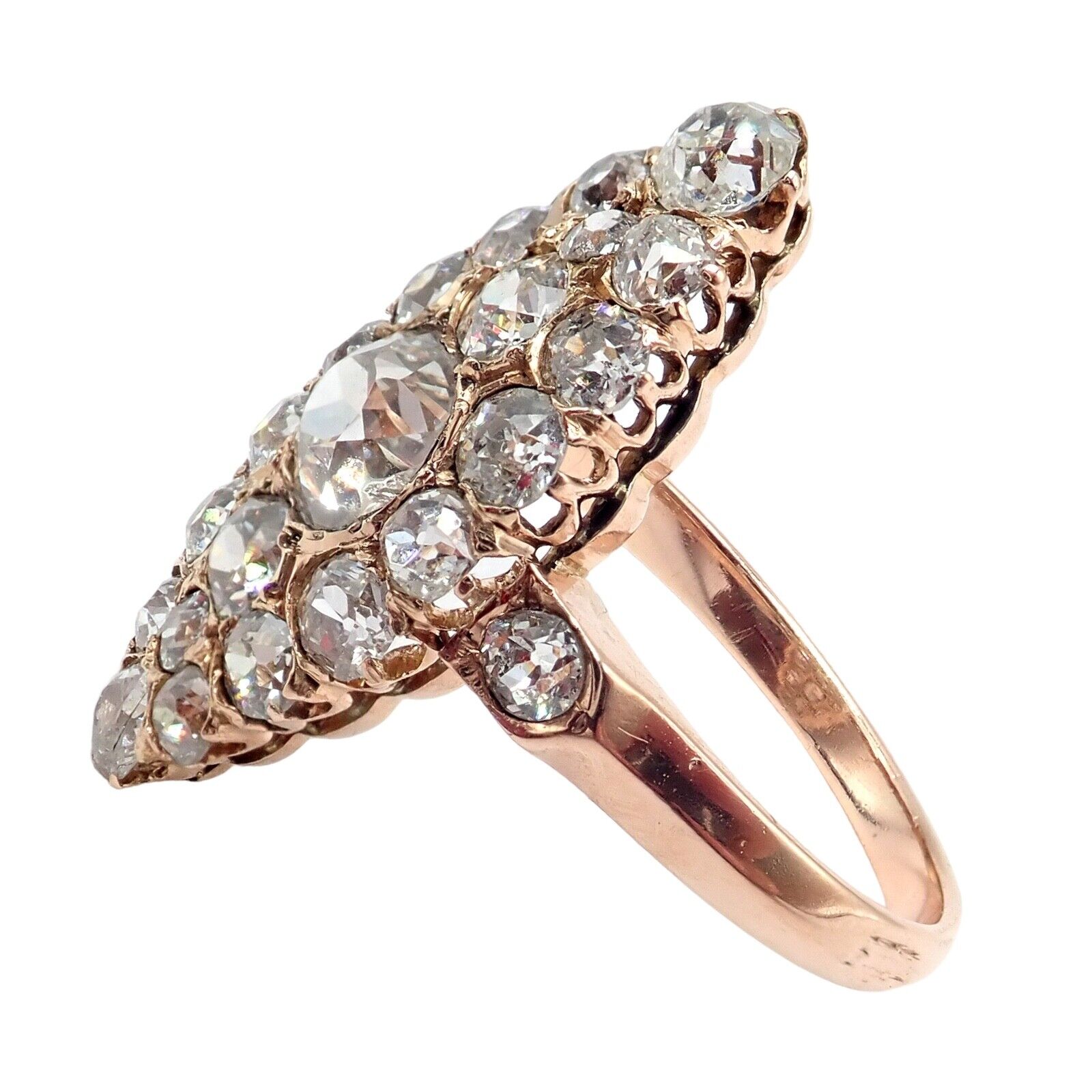 1930s Antique Vintage Estate 18k Rose Gold Old Miner Cut Diamond 3.80ctw Ring | Fortrove