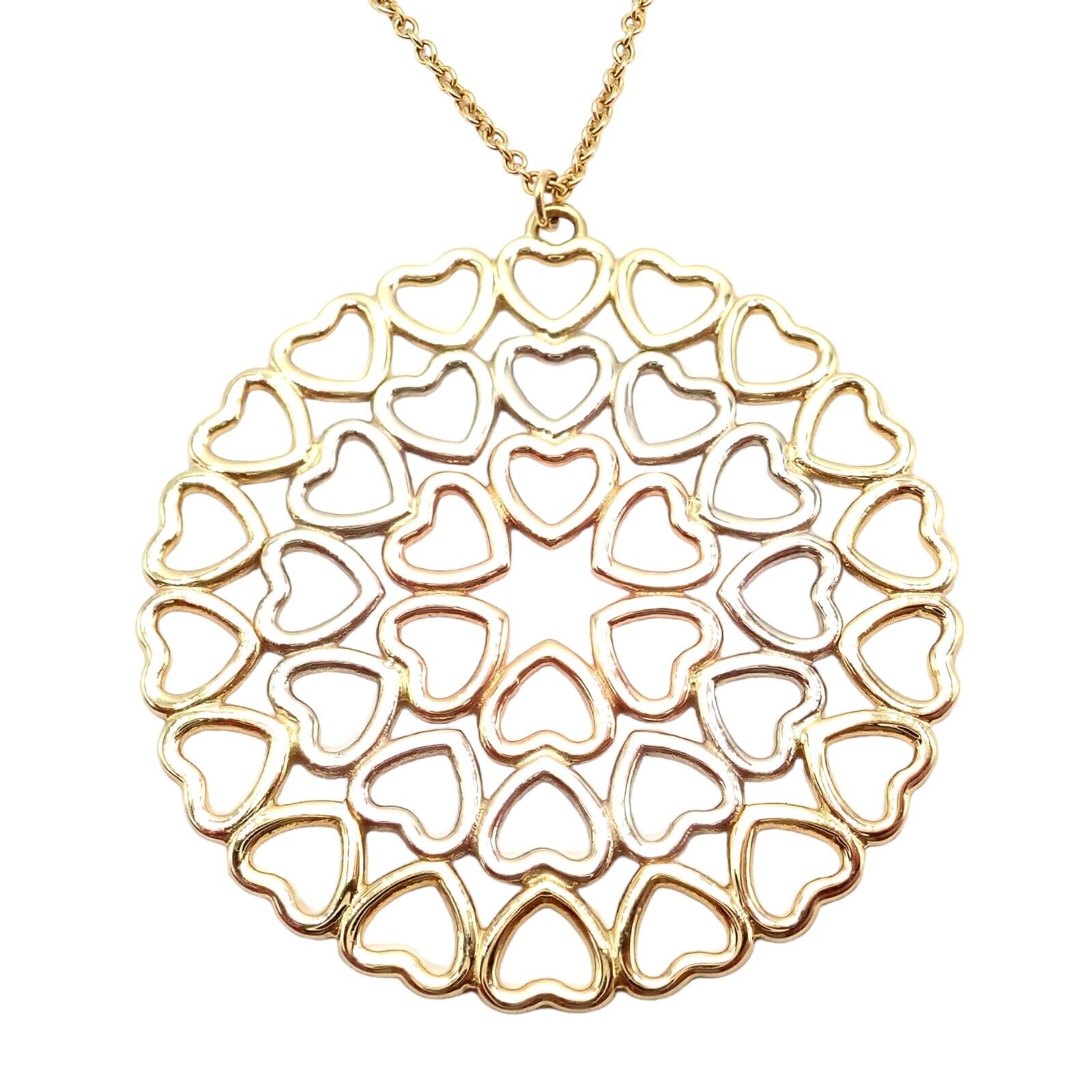 Tiffany & Co Picasso 18k Tri-Color Gold Large Crown of Hearts Pendant Necklace | Fortrove