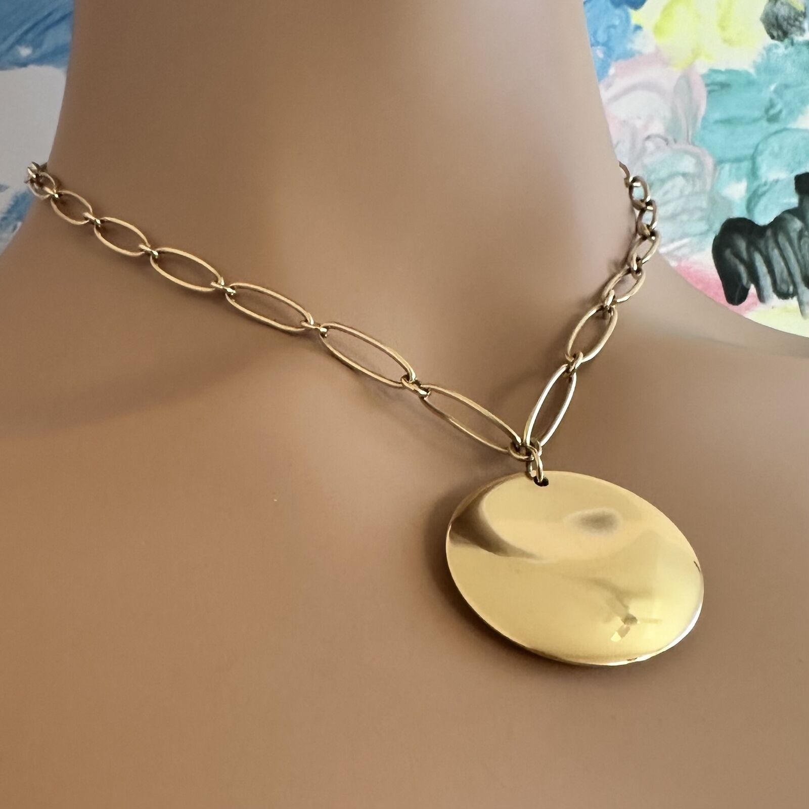 Authentic! Tiffany & Co Peretti 18k Yellow Gold 30mm Disc Pendant Necklace | Fortrove