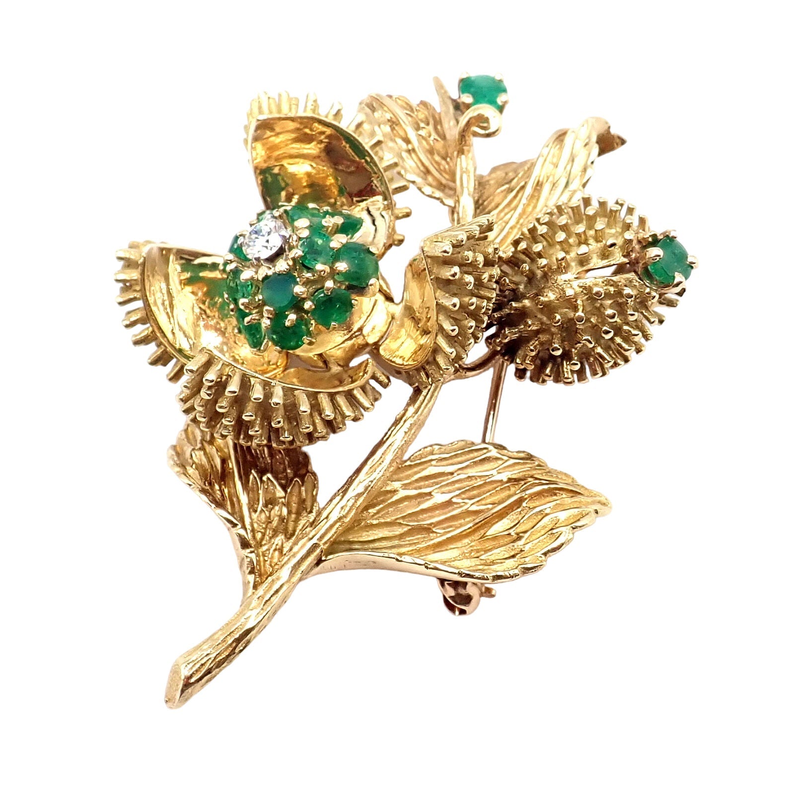 Tiffany & Co. Jewelry & Watches:Fine Jewelry:Brooches & Pins Rare! Tiffany & Co 18k Yellow Gold Diamond Emerald Flower Night & Day Brooch Pin