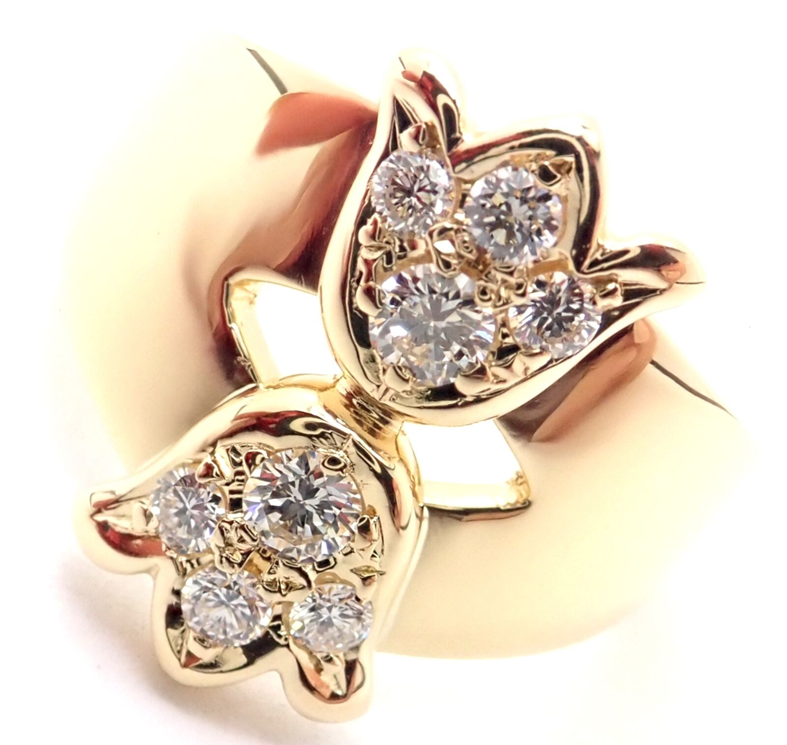 Rare! Authentic Christian Dior 18k Yellow Gold Diamond Flower Tulip Band Ring | Fortrove