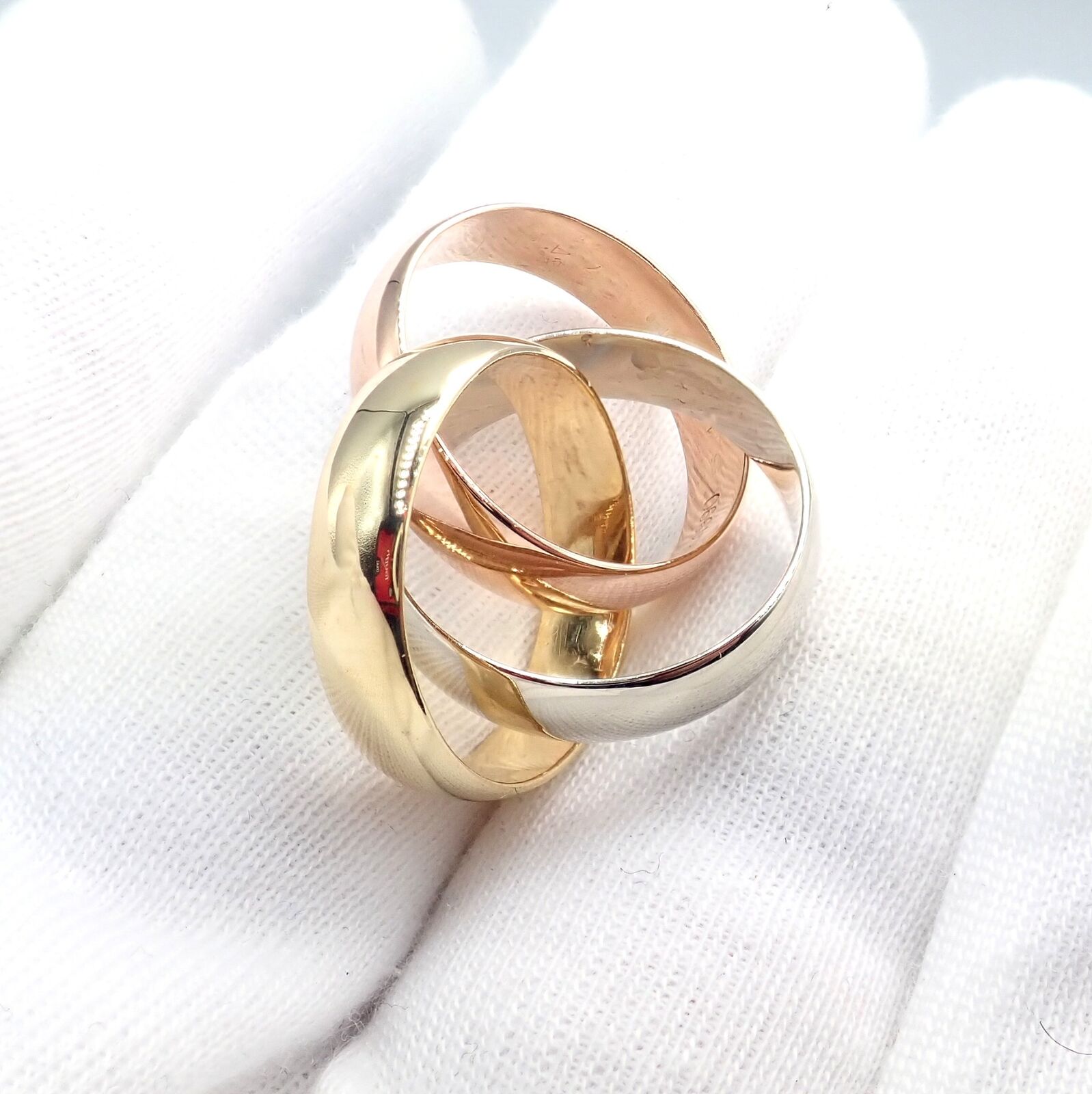 Authentic! Cartier Trinity 18k TriColor Gold Wide Band Ring 1990 | Fortrove