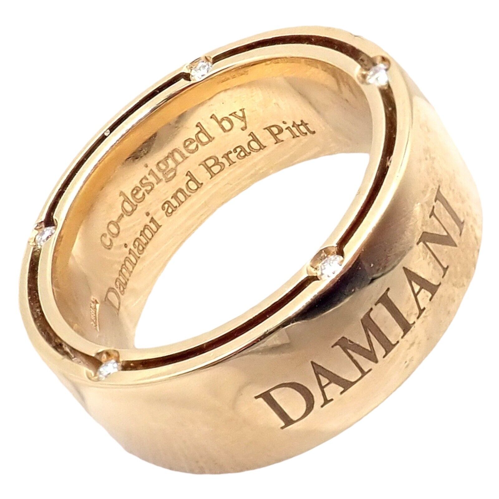 Authentic Damiani Brad Pitt 18k Yellow Gold 10 Diamond Wide Band Ring Sz 5.5 | Fortrove