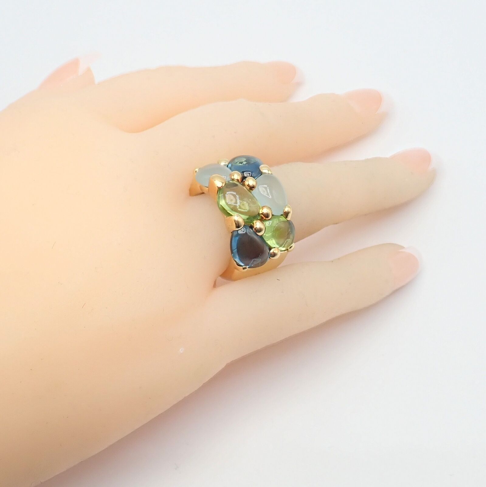 Authentic! Pomellato 18k Yellow Gold Sassi Large Peridot Topaz Aqua Ring sz 6 | Fortrove