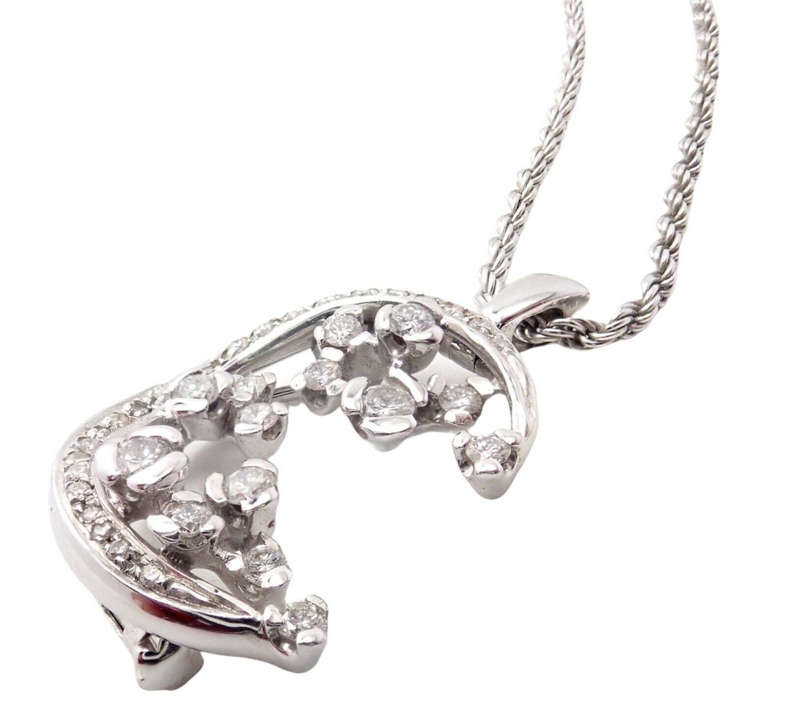 Rare Damiani 18k White Gold 1ctw Diamond Moon And Stars Pendant Necklace | Fortrove