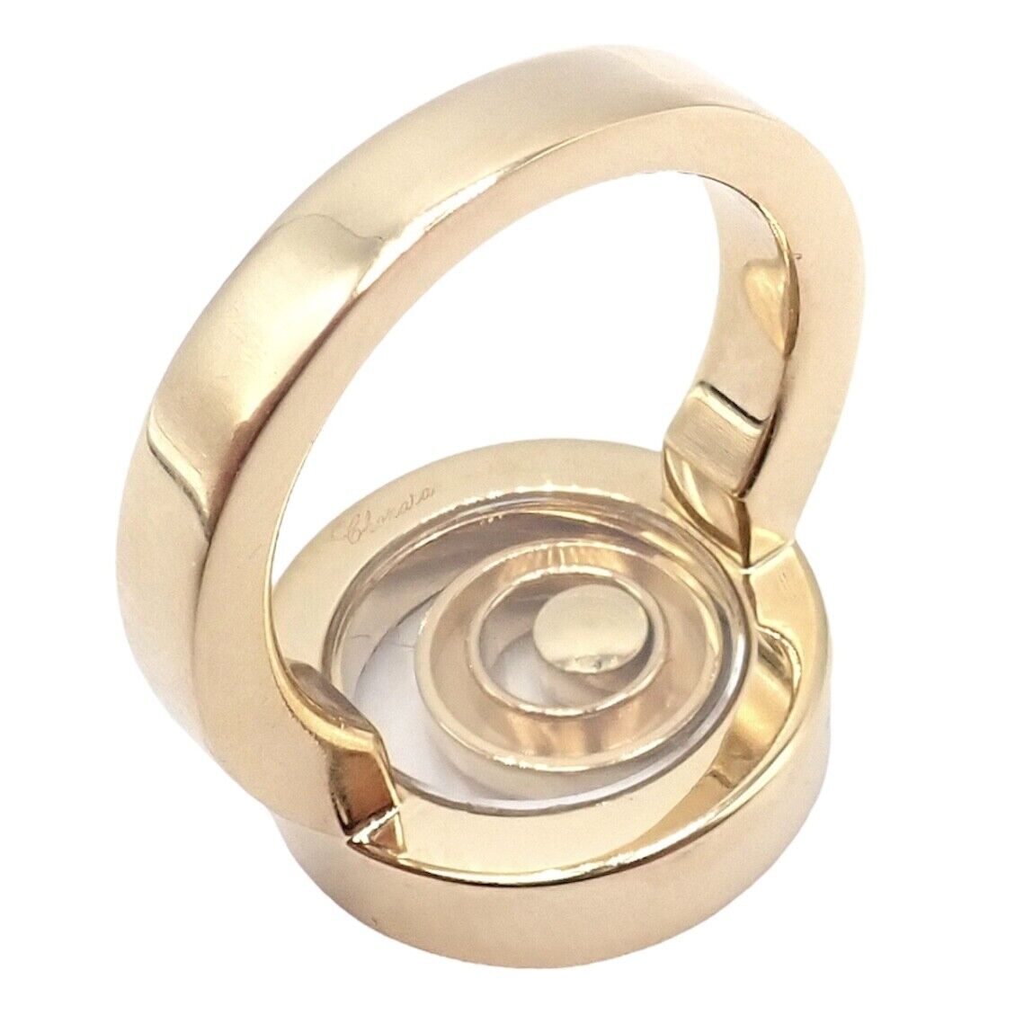Authentic! Chopard 18k Yellow Gold Diamond Double Circle Happy Spirit Ring | Fortrove