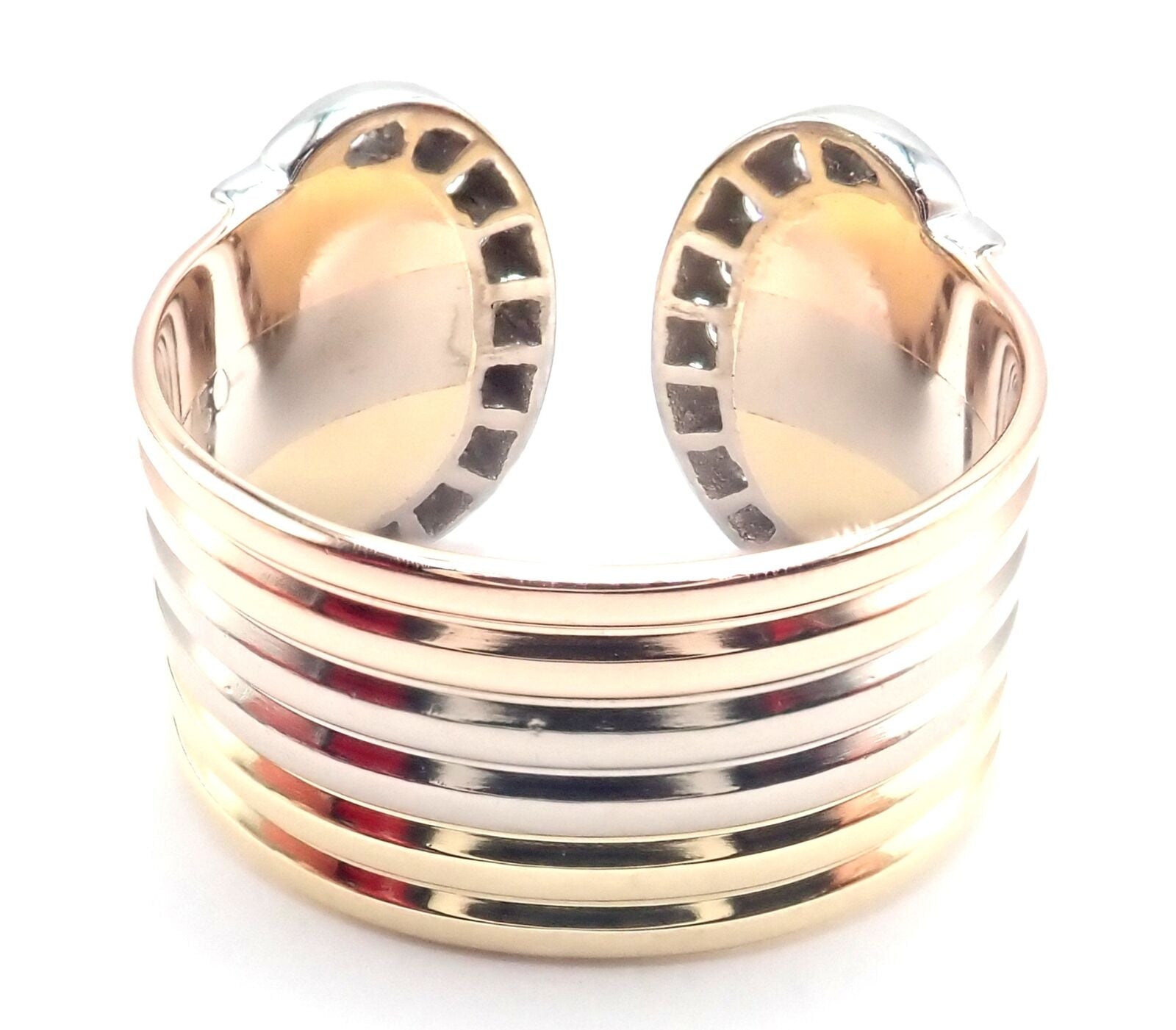 Authentic! Cartier Diamond Double C 18k Tri-Color Gold Band Ring Size 54 US 6.75 | Fortrove