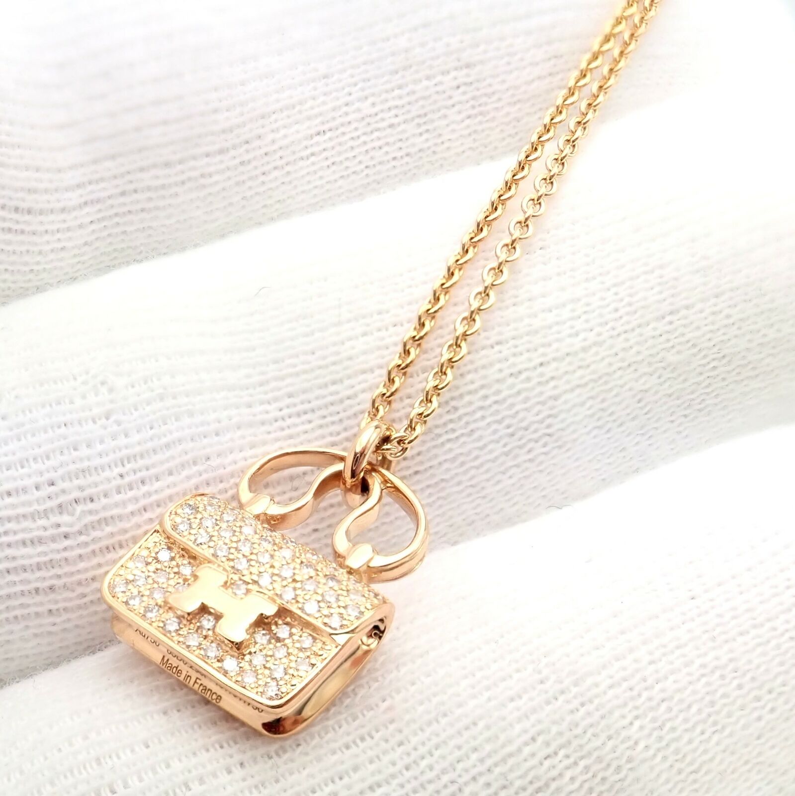 Rare! Authentic Hermes 18k Rose Gold Diamond Constance Amulette Pendant Necklace | Fortrove