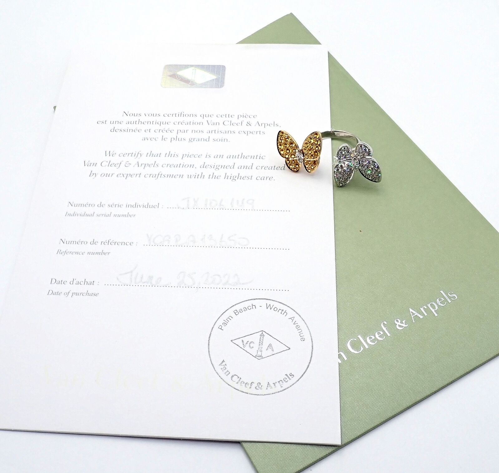 Van Cleef & Arpels 18k Gold Diamond Sapphire Two Butterfly Between Finger Ring | Fortrove