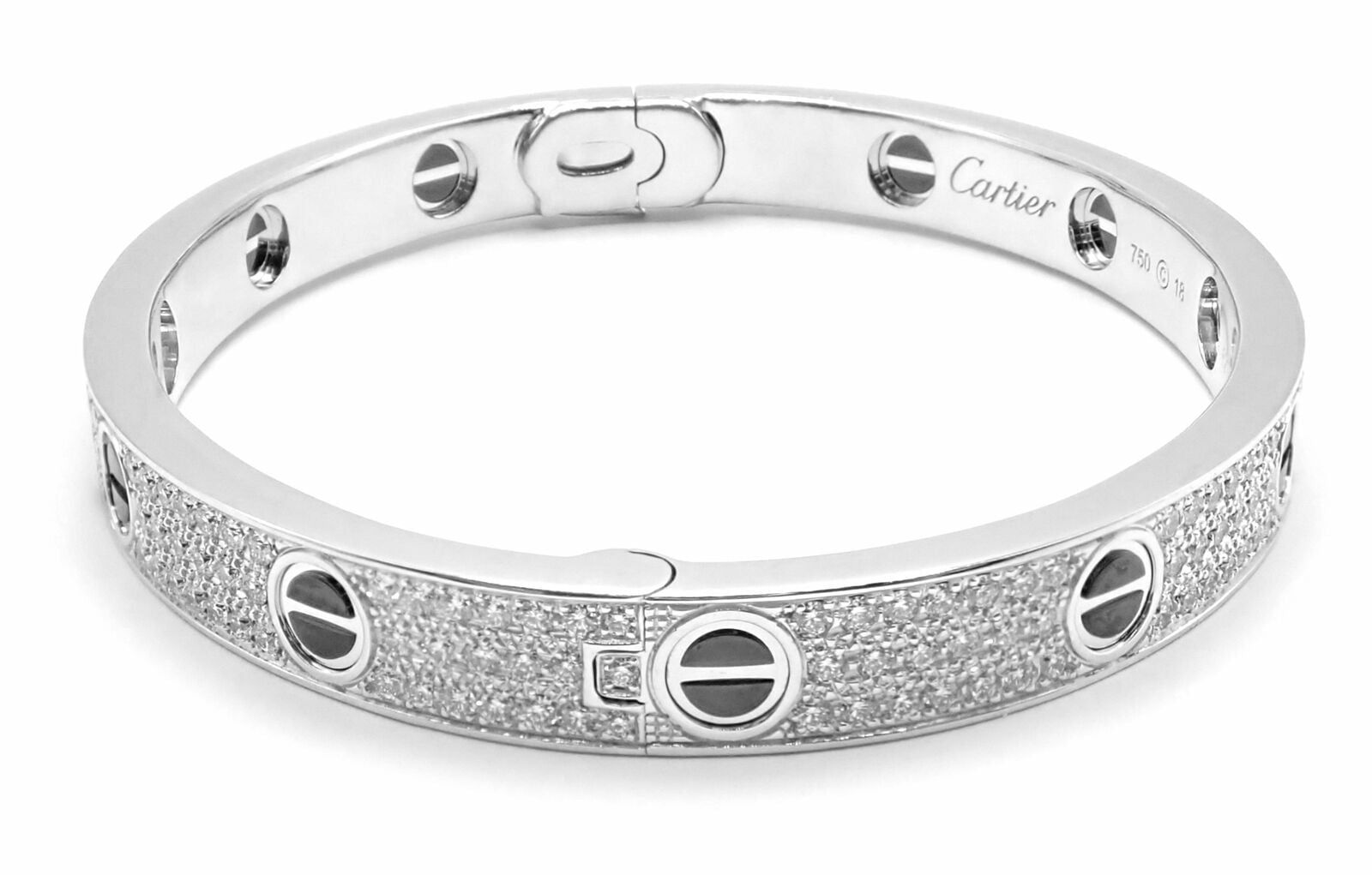 Cartier Jewelry & Watches:Fine Jewelry:Bracelets & Charms Authentic! Cartier Love 18k White Gold Diamond Pave Ceramic Bracelet Sz 18 Cert.