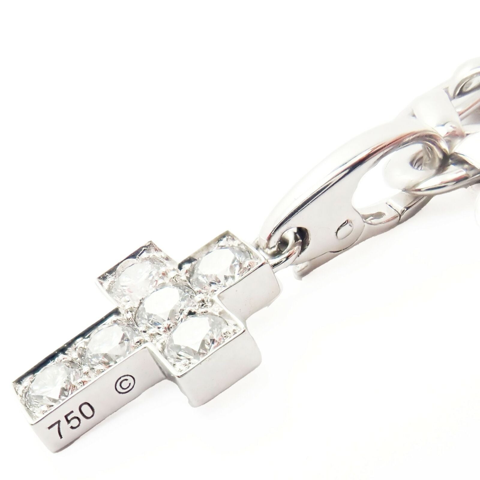 Authentic! Cartier 18k White Gold 3 Charm Bracelet with Diamond Cross Double C's | Fortrove