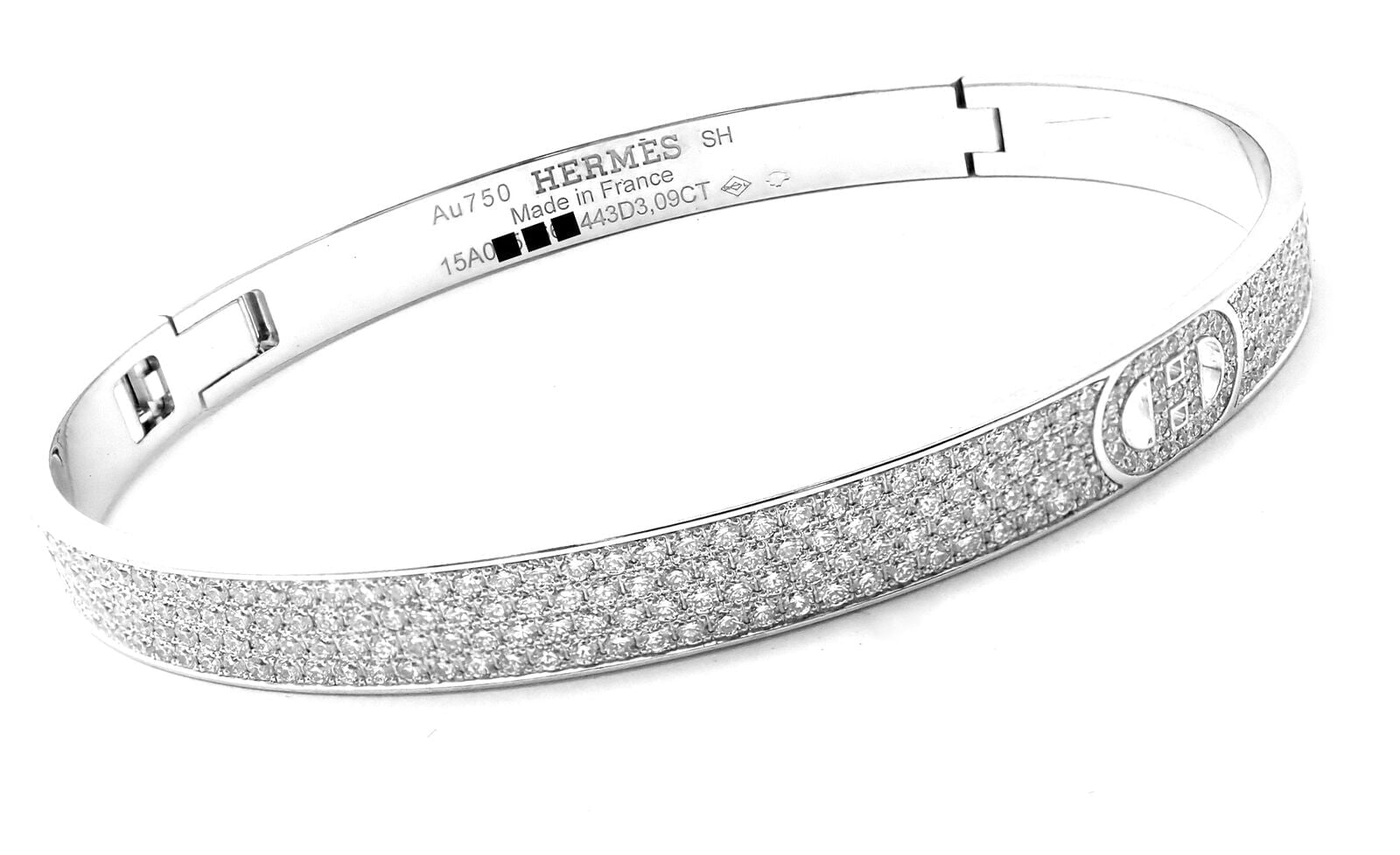 Authentic! Hermes H D'Ancre 18k White Gold Diamond Small Model Bangle Bracelet | Fortrove