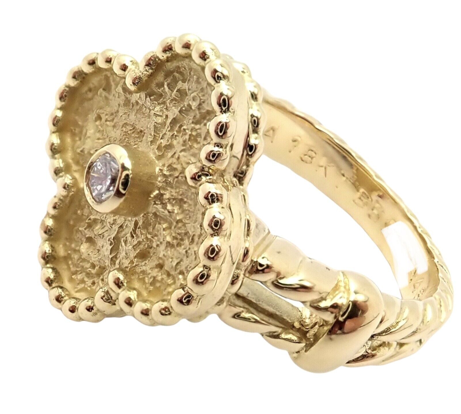Authentic! Van Cleef & Arpels Vintage Alhambra 18k Yellow Gold Diamond Ring 4.75 | Fortrove