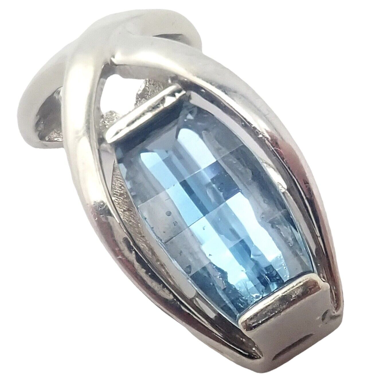 Vintage Estate 14k White Gold Blue Topaz Slider Pendant For Necklace | Fortrove