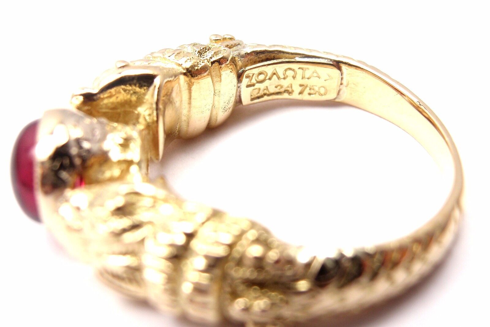 Very Rare! Authentic Zolotas Greece 18k Yellow Gold Pink Tourmaline Band Ring | Fortrove