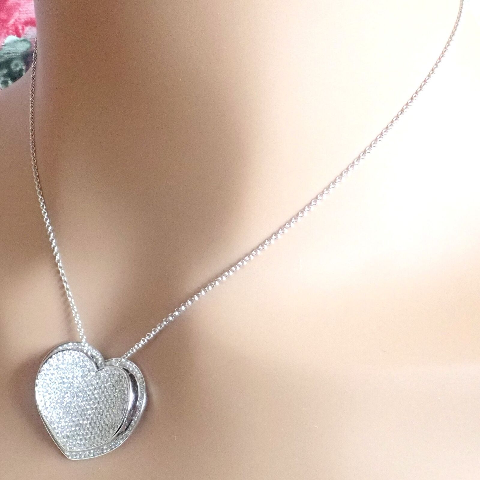 New! Authentic Pasquale Bruni 18k White Gold 2.02ct Pave Diamond Heart Necklace | Fortrove