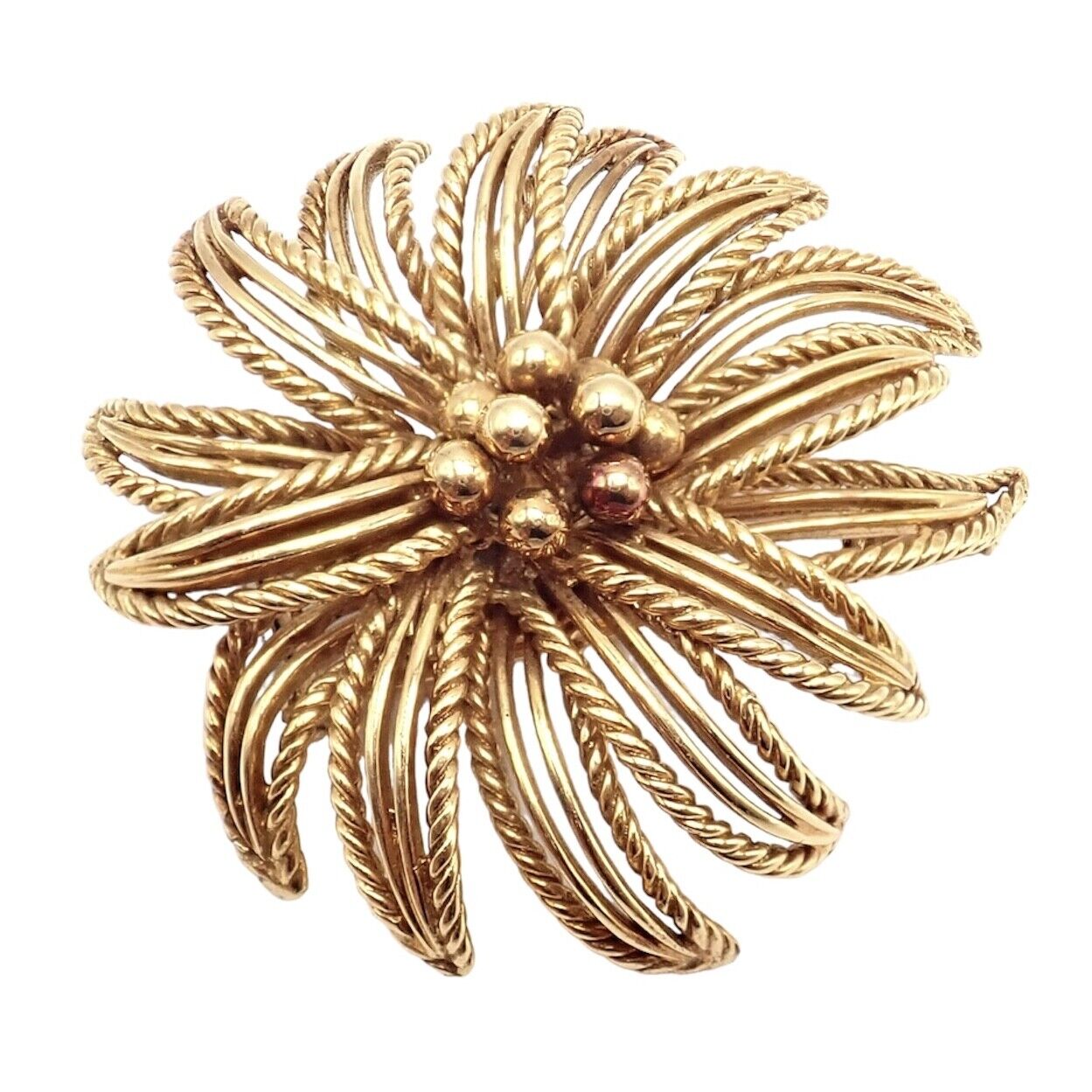 CARTIER Vintage 1960s 18K Yellow Gold Flower Brooch Pin