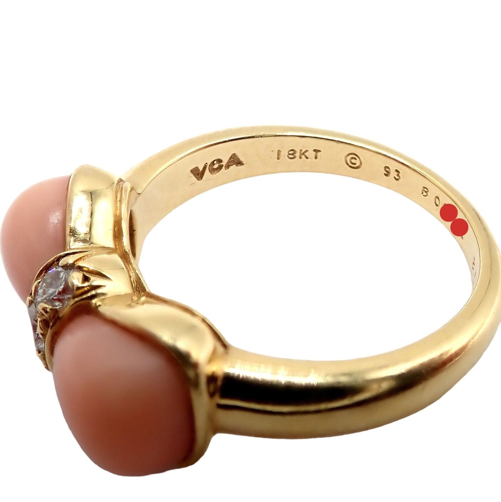 Rare! Authentic Van Cleef & Arpels 18k Yellow Gold Coral Diamond Bow Ring sz 5 | Fortrove
