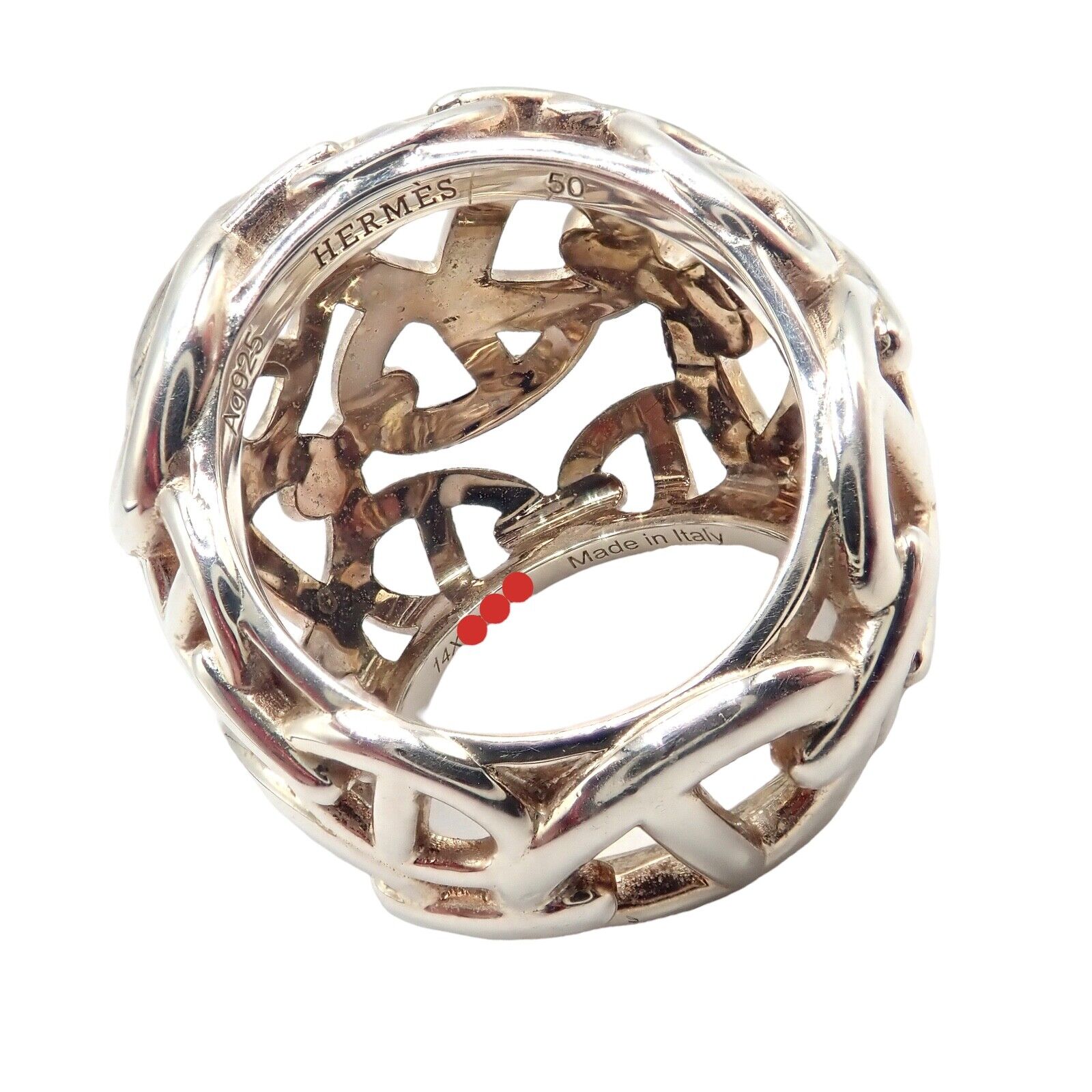 Authentic! Hermes Sterling Silver Large Chaine D'anchre Dome Ring sz 4.5 | Fortrove