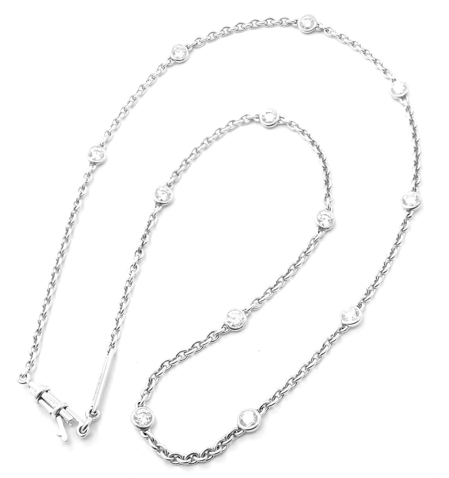Authentic! Cartier 18k White Gold Diamond By The Yard Chain Necklace