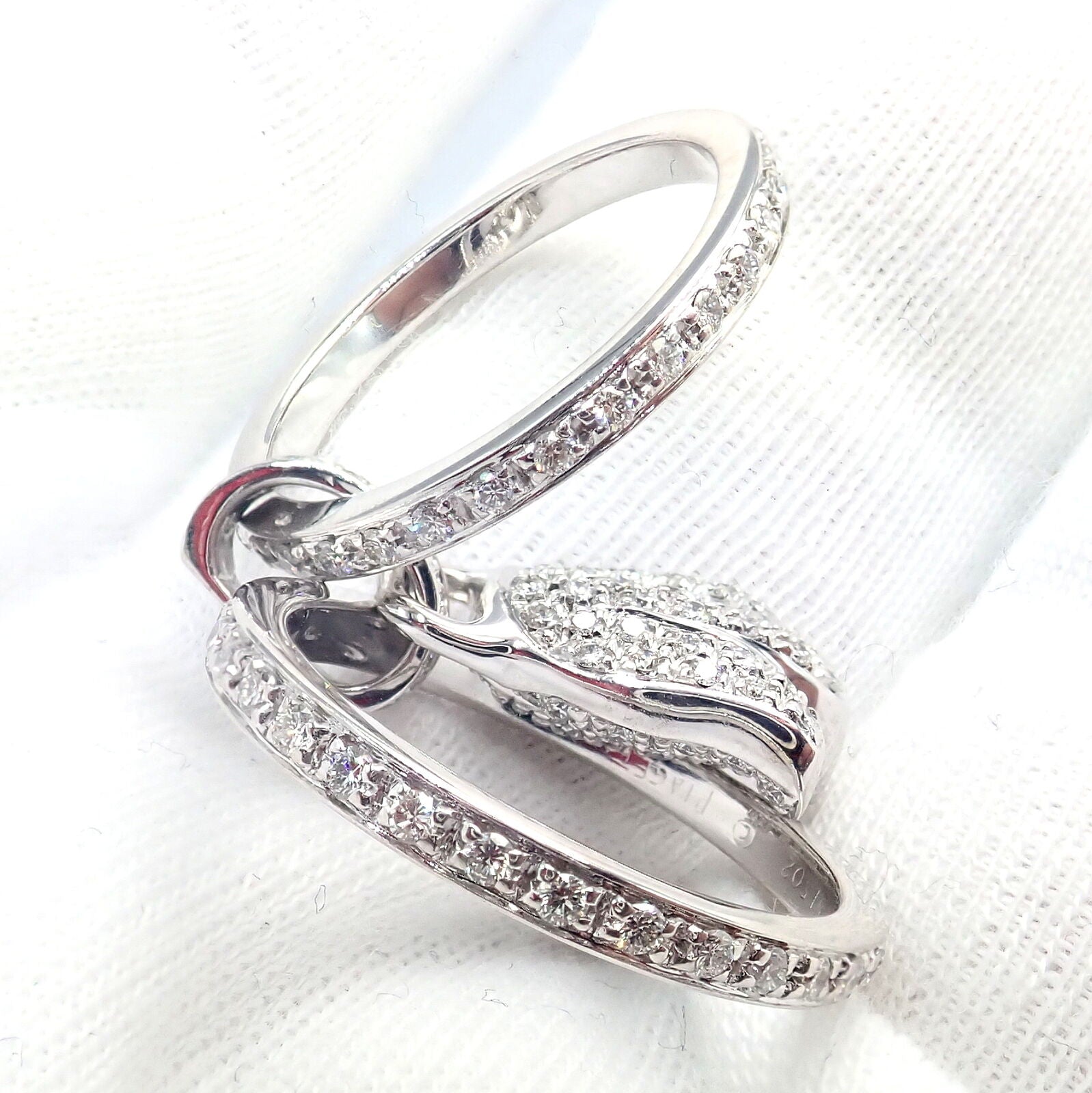 Authentic! Piaget 18k White Gold Diamond Double Band Flower Ring | Fortrove