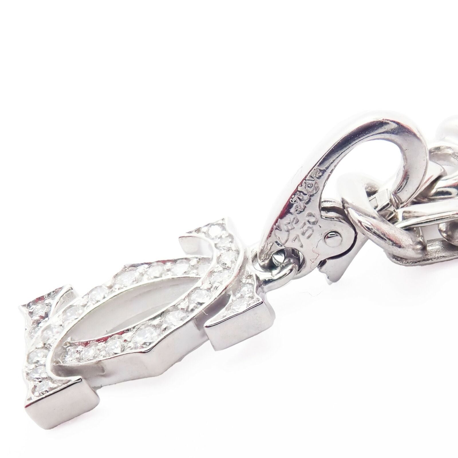Authentic! Cartier 18k White Gold 3 Charm Bracelet with Diamond Cross Double C's | Fortrove