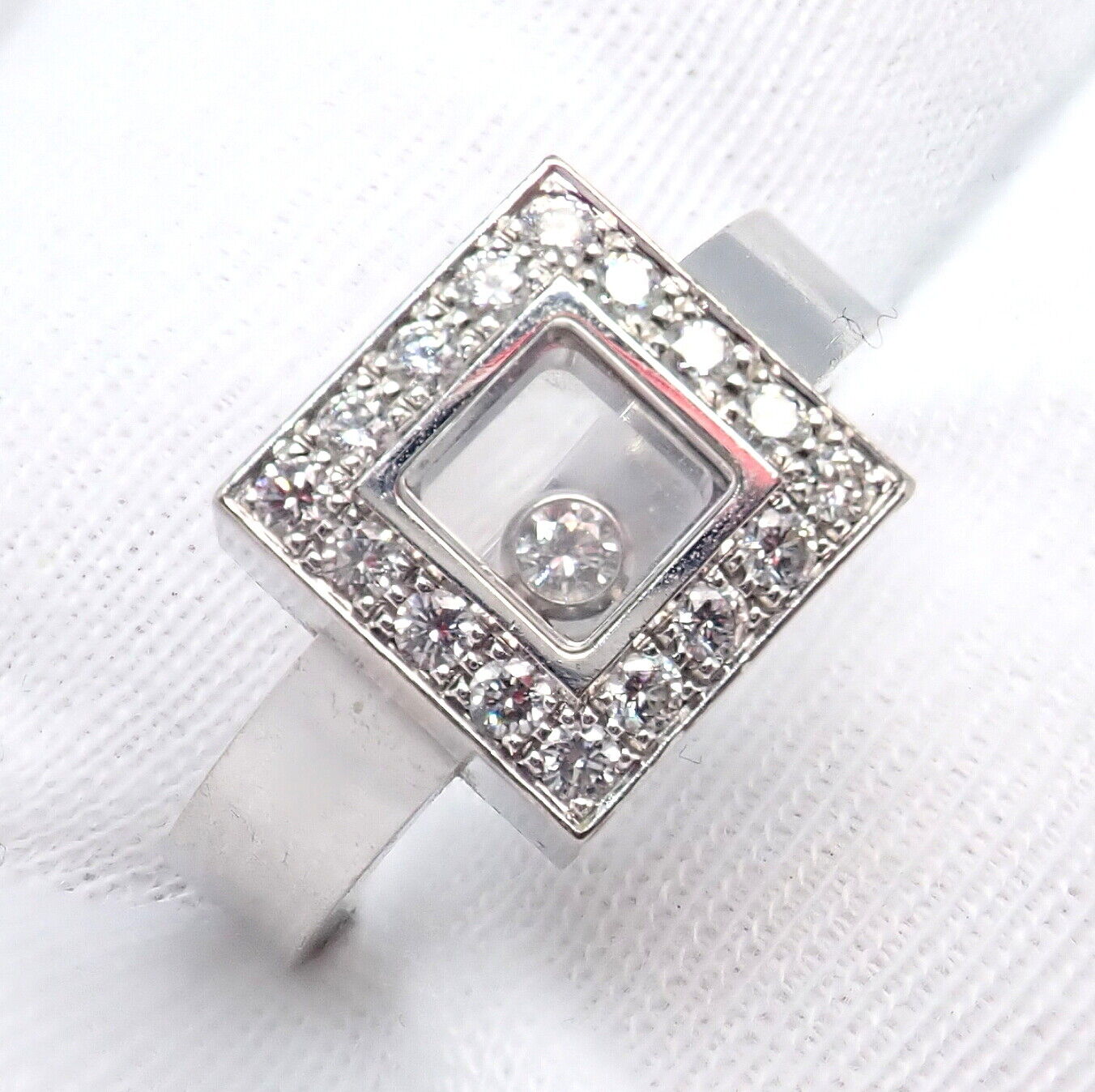 Authentic! Chopard 18k White Gold Diamond Happy Diamond Ring Sz 5.75 | Fortrove