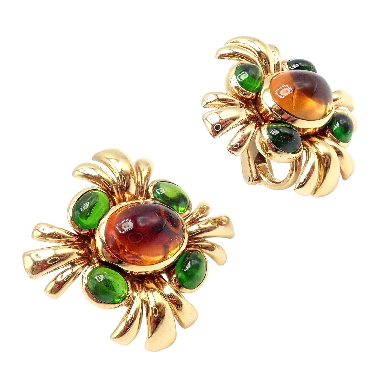 Authentic! Verdura 18k Yellow Gold Citrine Green Tourmaline Vintage Earrings | Fortrove
