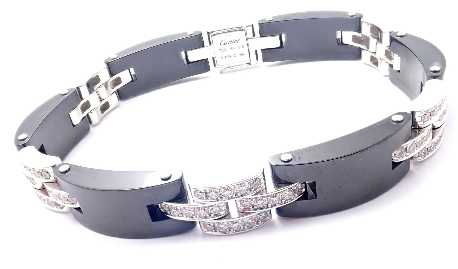 Authentic! Cartier Maillon Panthere 18K White Gold Diamond Ceramic Link Bracelet | Fortrove