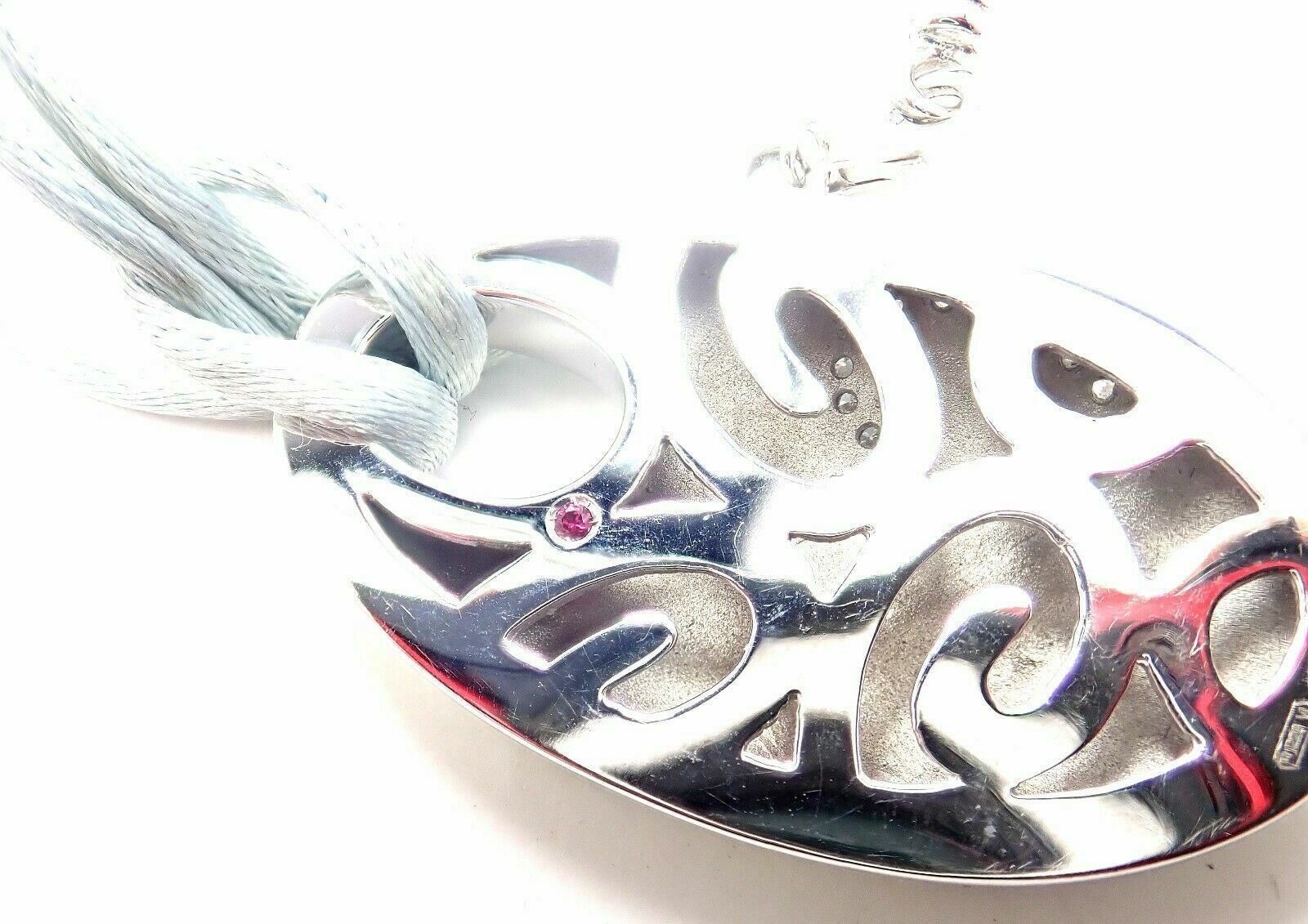 Roberto Coin 18k White Gold Diamond Green Enamel Silk Cord Pendant Necklace | Fortrove
