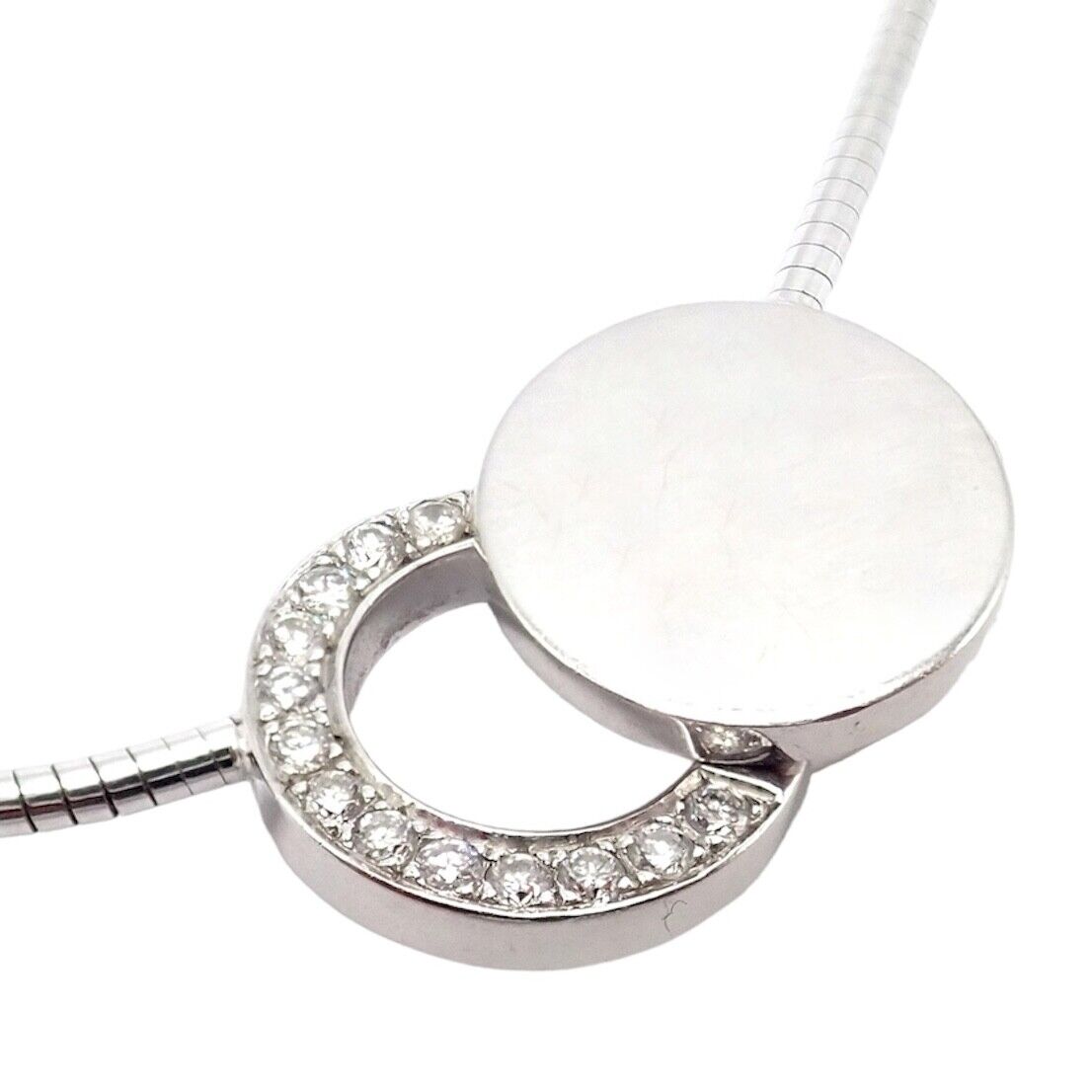 Rare! Authentic Modernist Dinh Van 18k White Gold Diamond Ombre De Lune Necklace | Fortrove