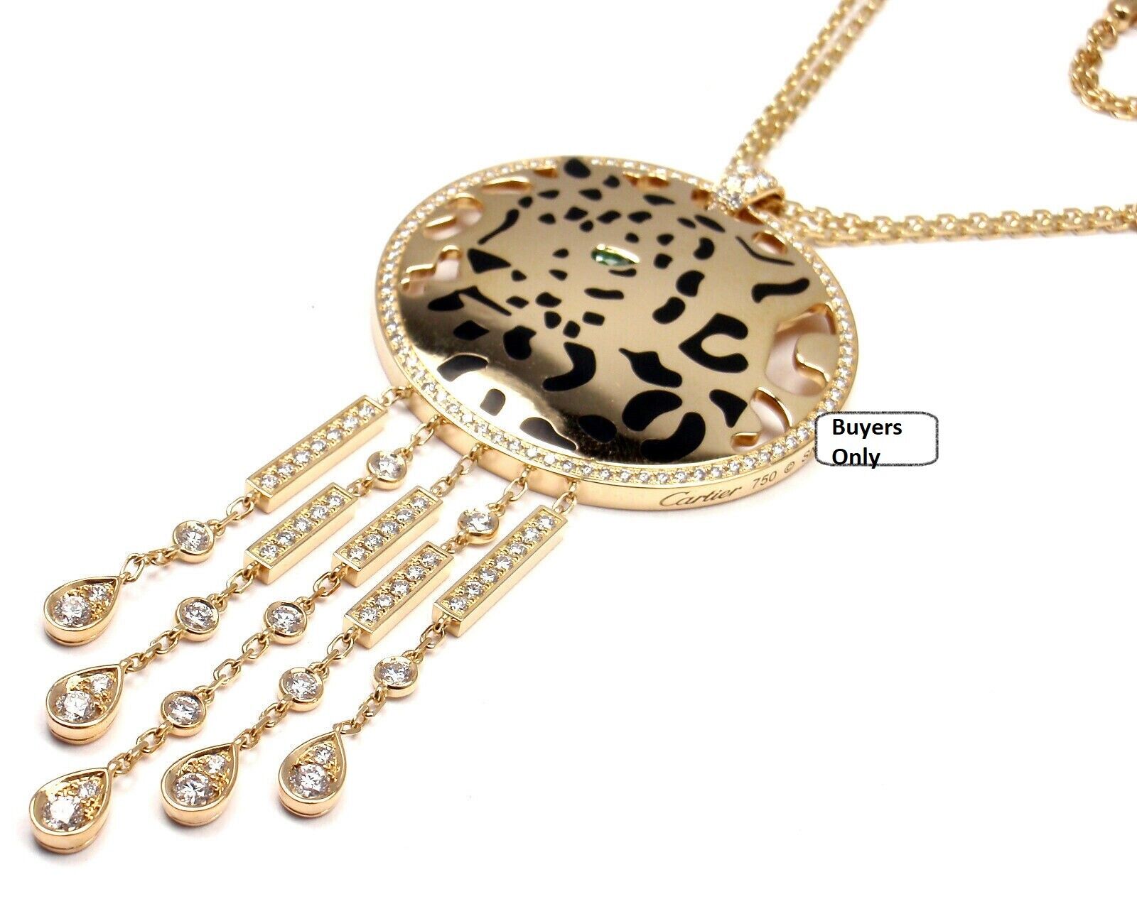 Authentic! Cartier Panther 18k Yellow Gold Diamond Tsavorite Lacquer Necklace | Fortrove