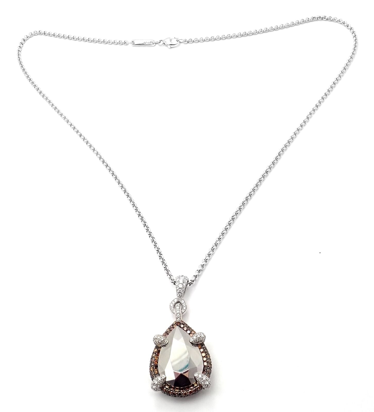Authentic! Chopard Golden Diamonds 18k White Gold Diamond Chrome Stone Necklace | Fortrove