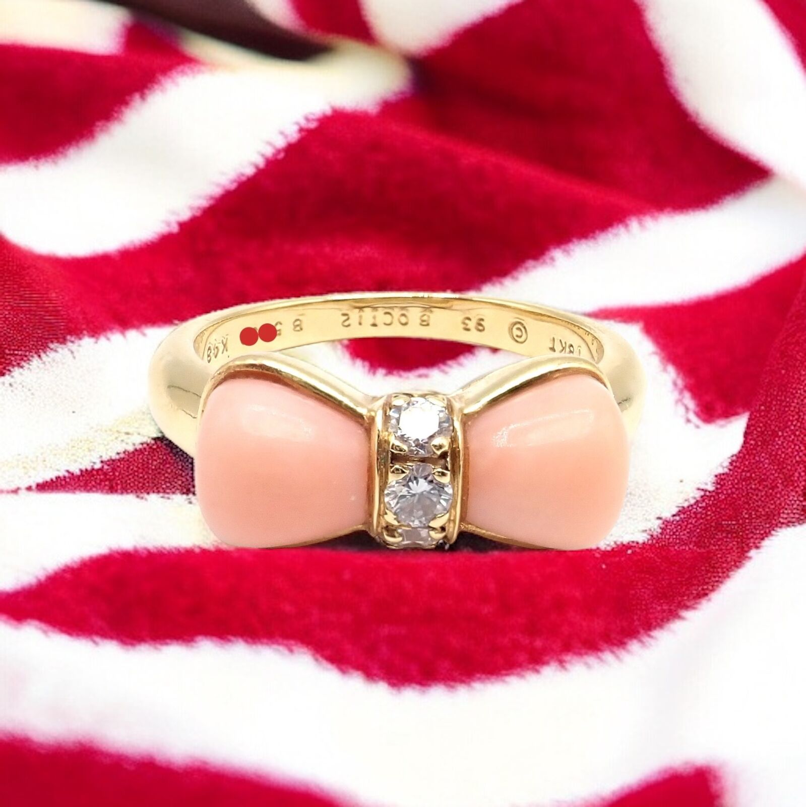 Rare! Authentic Van Cleef & Arpels 18k Yellow Gold Coral Diamond Bow Ring sz 5 | Fortrove