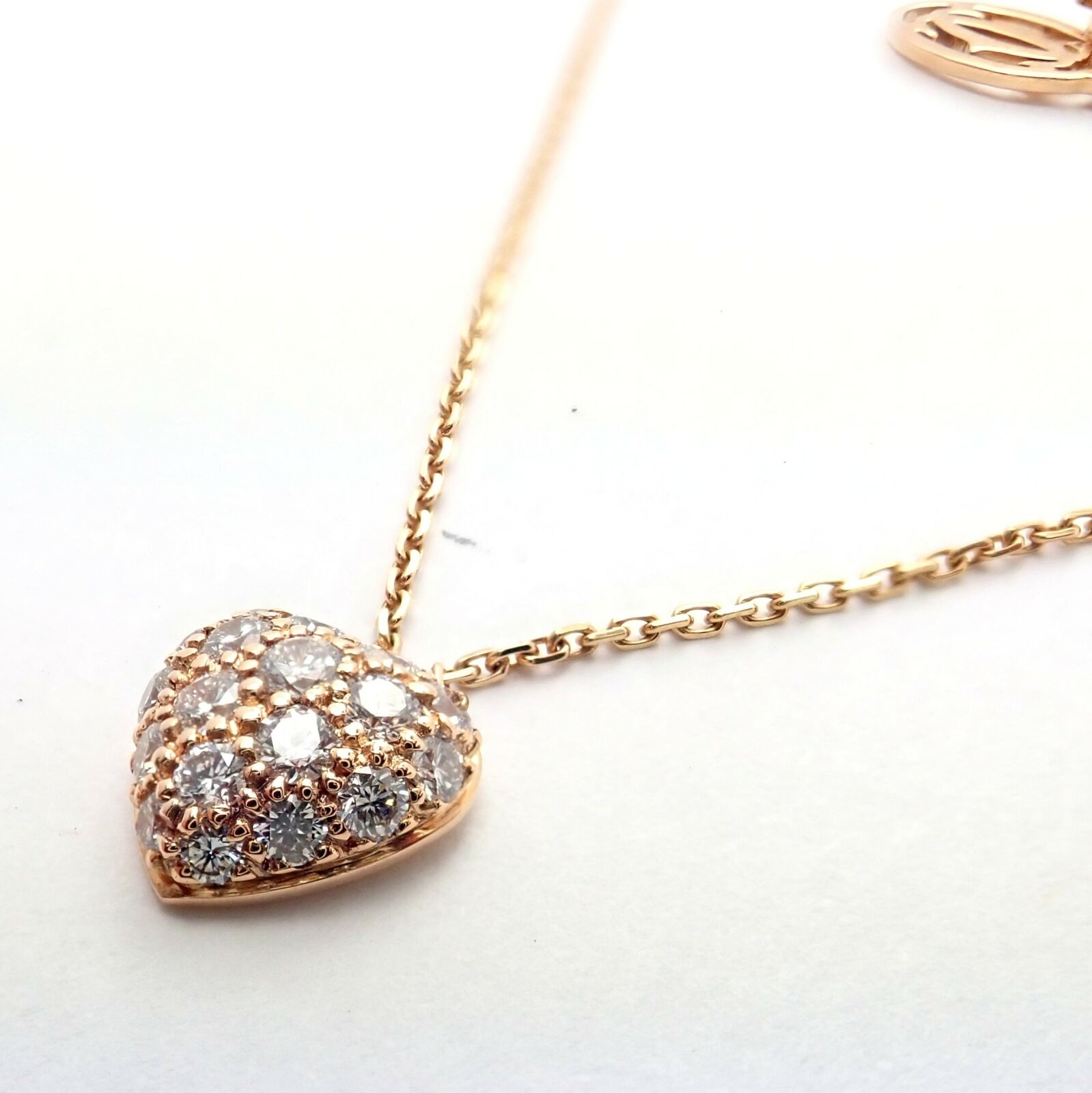 Authentic! Cartier Small Heart 18k Rose Gold Pave Diamond Pendant Necklace | Fortrove