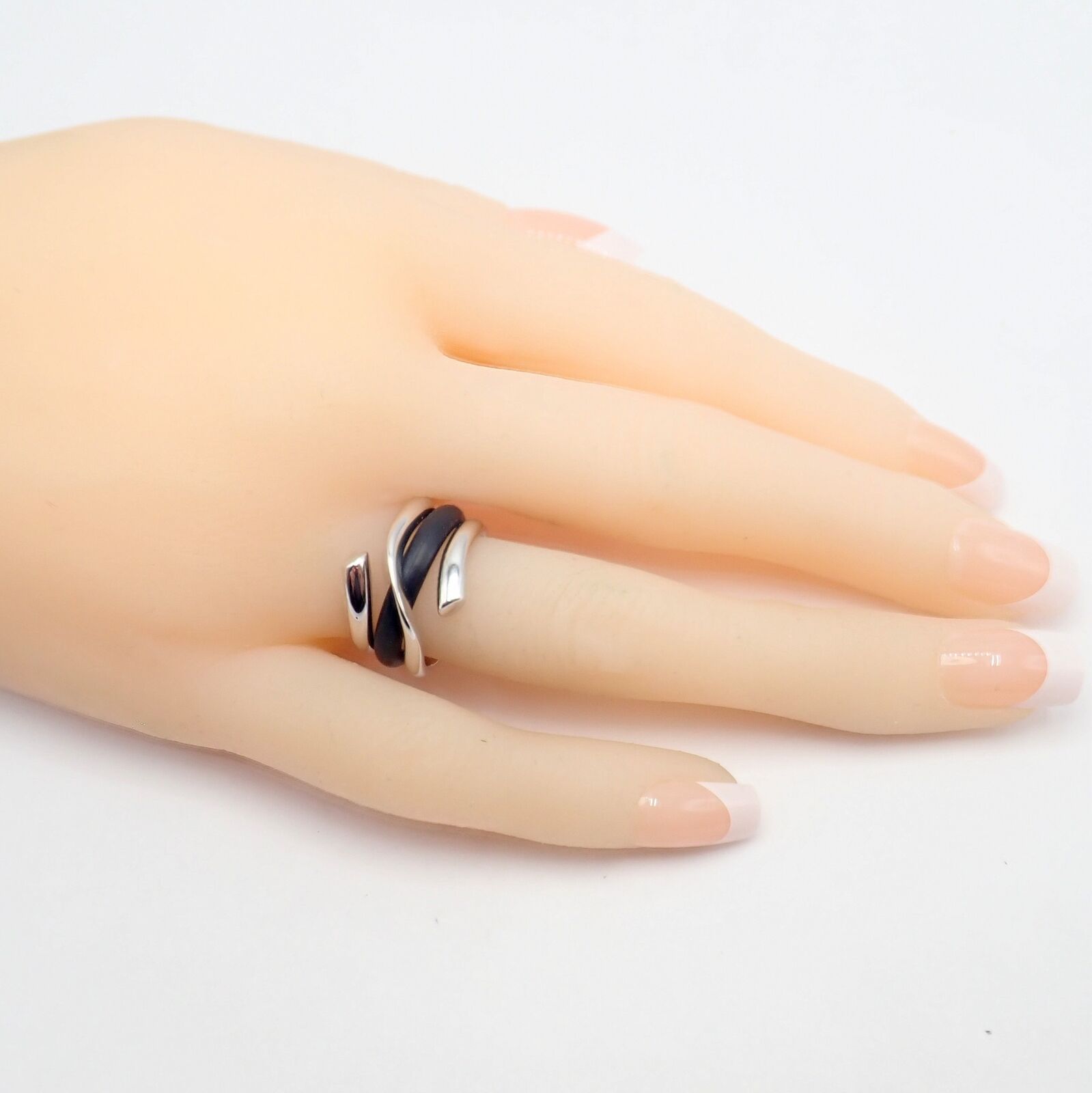 Authentic! Georg Jensen 18K White Gold Magic Rubber Ring sz 5.5 51 | Fortrove