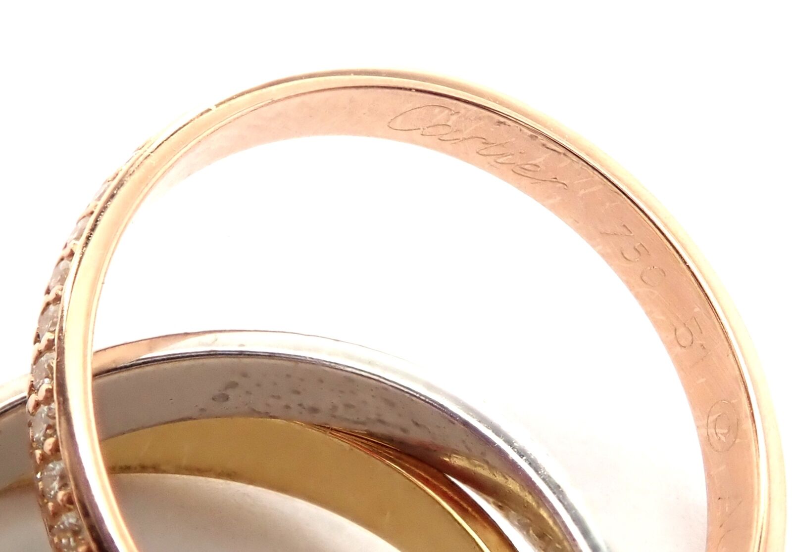 Authentic! Cartier Trinity 18k Gold Diamond Small Model Band Ring Size 51 Cert | Fortrove