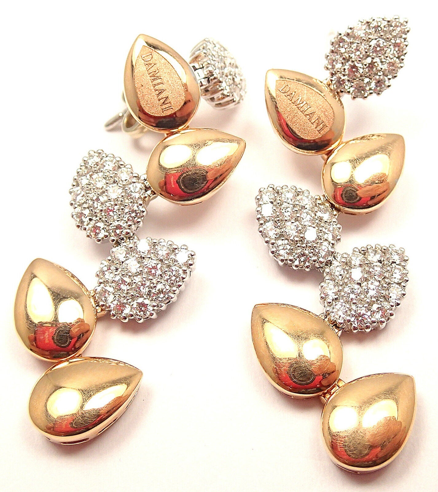 New! Authentic Damiani Antera Yellow/White Gold Diamond Earrings | Fortrove